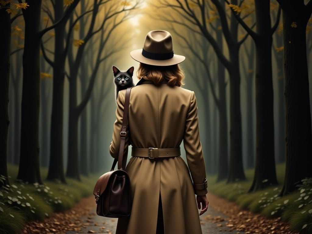 Woman in Fedora Walks into Forest with Mysterious Bag Compan...