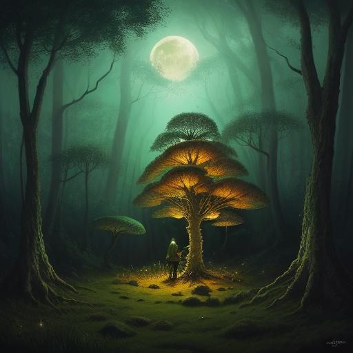D&D Druid in Moonlit Forest, Impressionistic Concept Art
