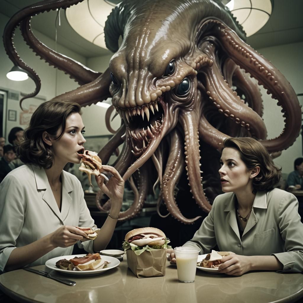 Woman's Lunch Interrupted: A Surreal Encounter