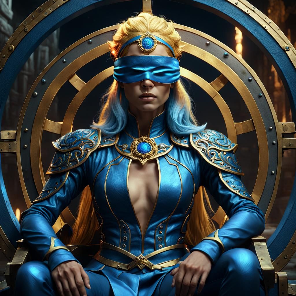 Blindfolded Woman in Steel Circle: Fantasy Art