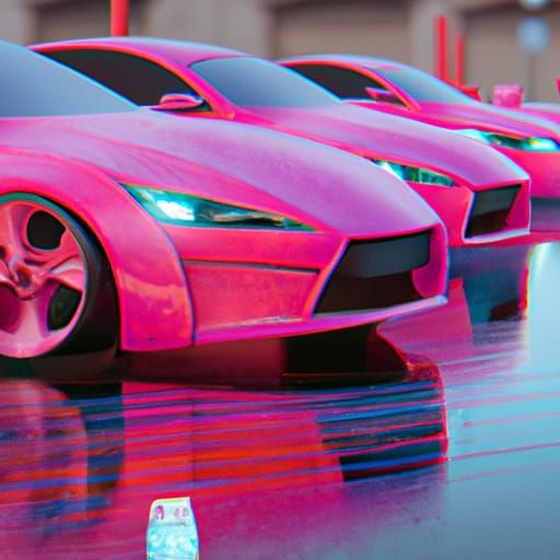 Pink Cars in Row, Dynamic Lighting