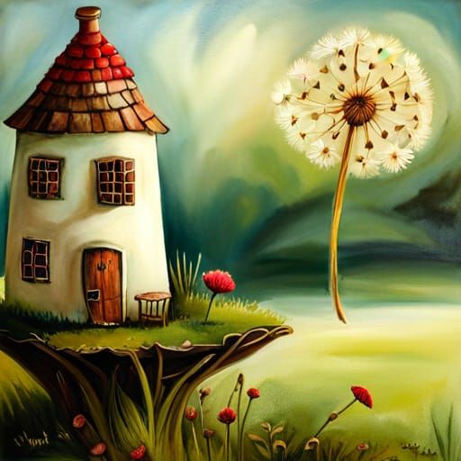 Fairy Laundry on a Clothesline Between Mushroom House and Da...