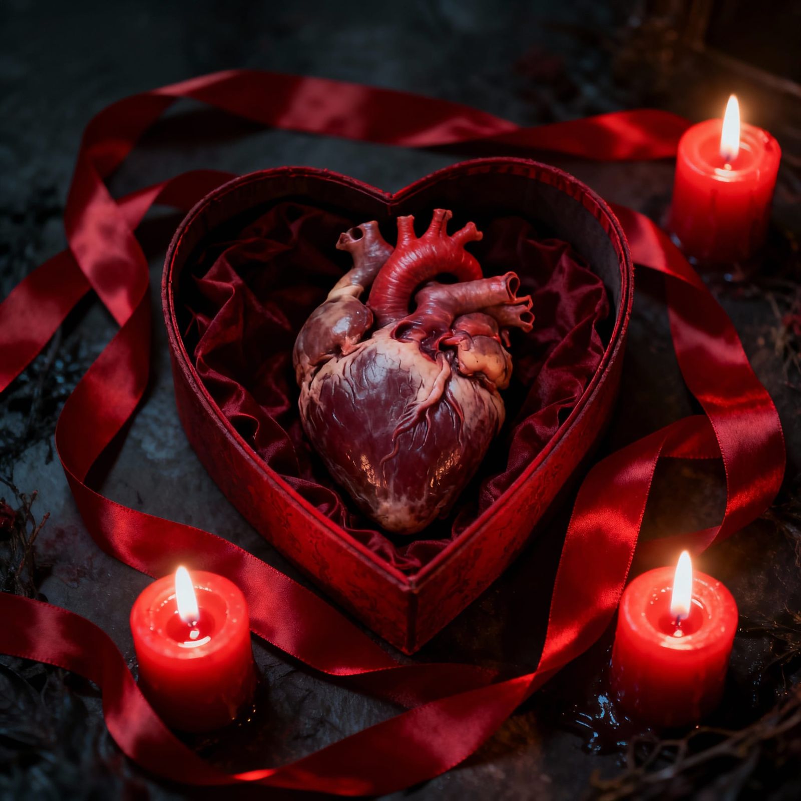 Burning Heart in a Love Box on Haunted Night