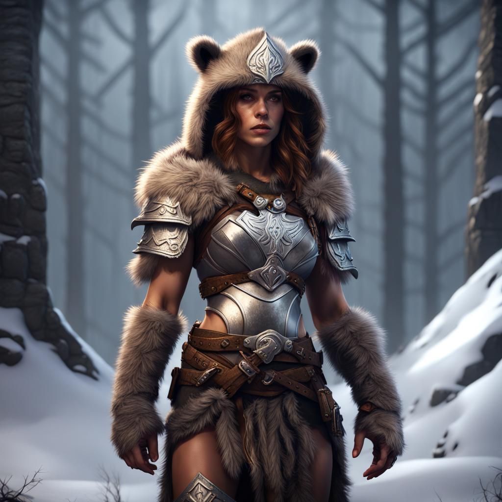 Female Barbarian in Silver Armor, Fantasy Art