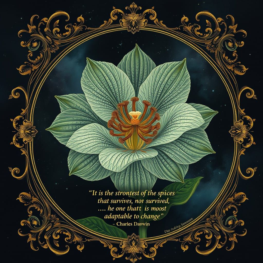 Botanical Hologram of Prehistoric Flower in Victorian Frame