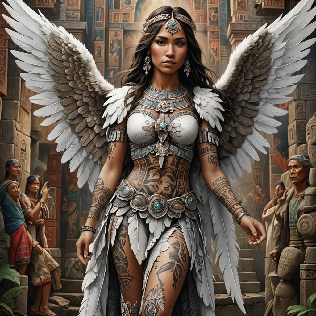 Detailed Tattooed Woman with Angel Wings, Fantasy Art