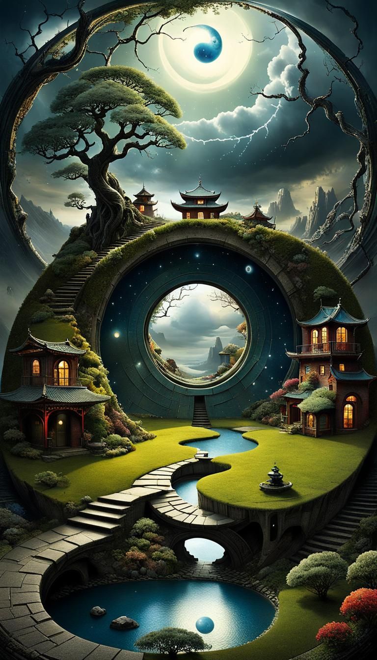 Surreal Stargate Scene with Fantasy Garden