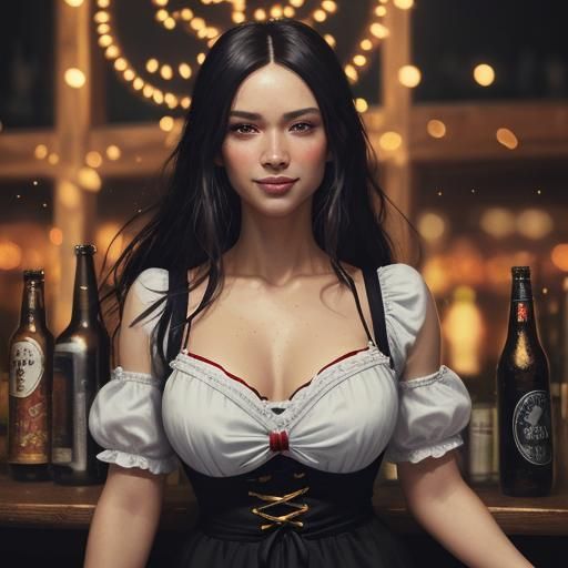 Bavarian Beauty in Oktoberfest Garden, Expressive Portrait