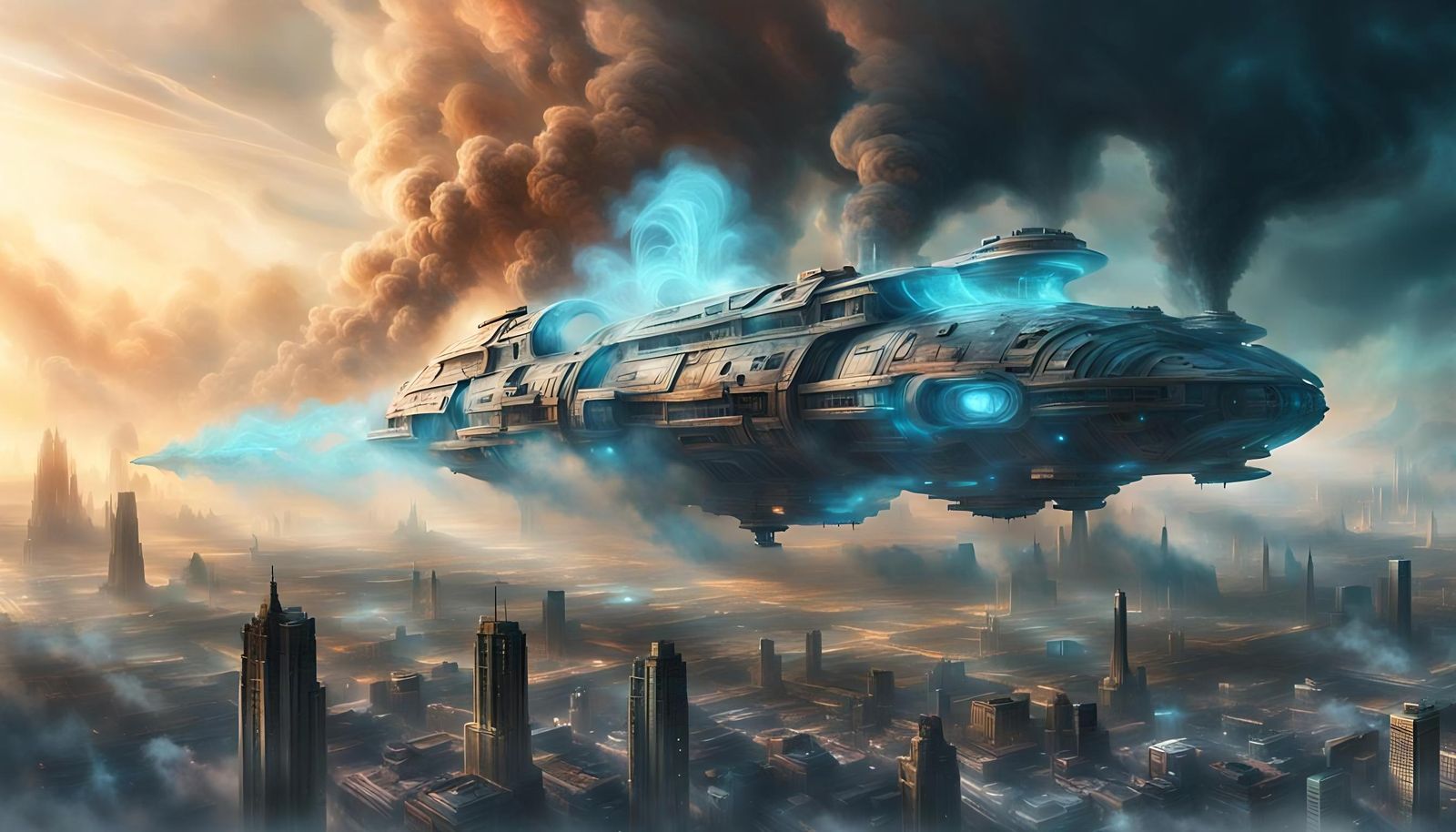 Ethereal Spaceship Dissolving: A Cyberpunk Vision