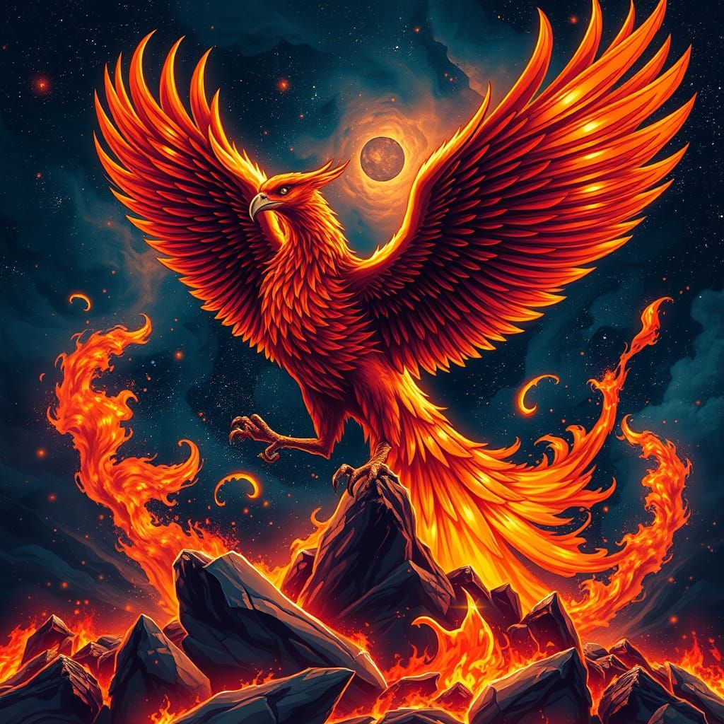 Majestic Phoenix Rises from Ashes in Cosmic Nebula
