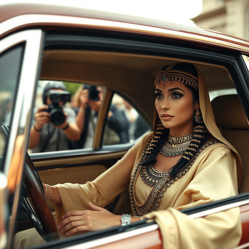 Egyptian Queen Stepping Out of a Luxurious Car