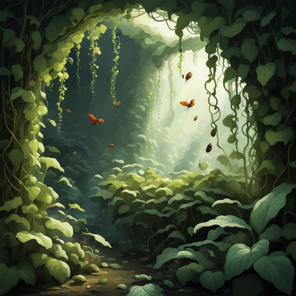 Carnivorous Plant Trapping Insects in Dramatic Lighting