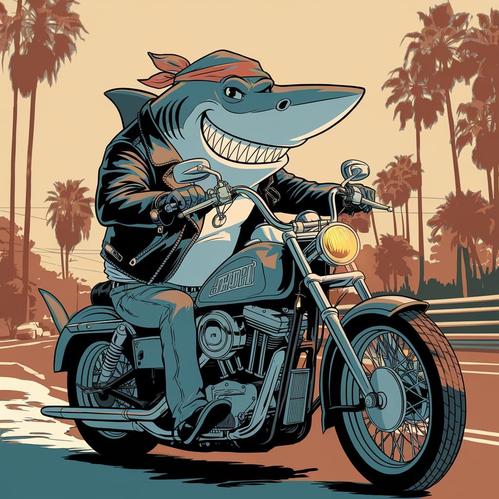 Biker Shark Gang Rides Again: 80s Cartoon Style