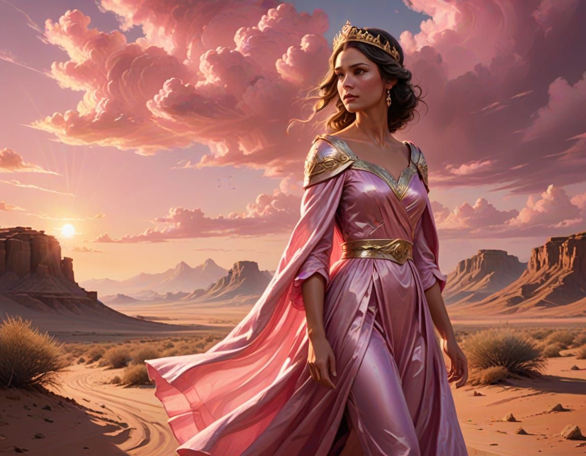 Fantasy Princess in Golden Desert Landscape