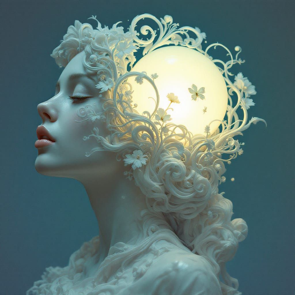 Surreal Lamp Woman Sculpture in Art Nouveau Style