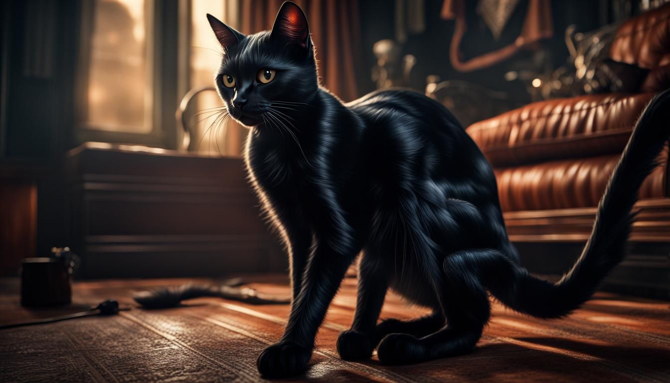 Hyperrealistic Black Cat Pinup in HDR