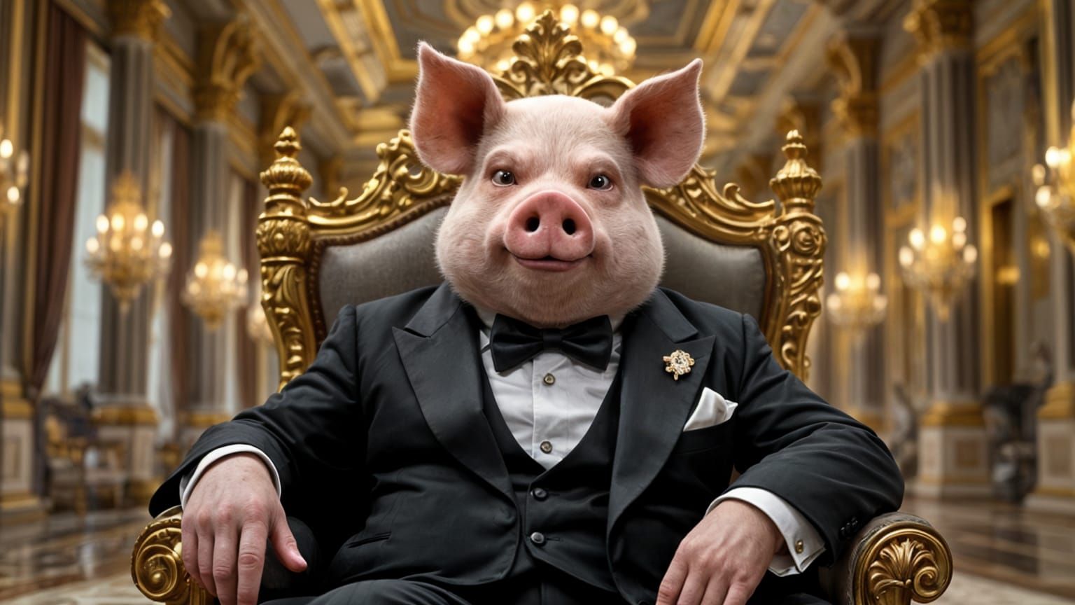 Luxurious Pig Seated on Golden Throne
