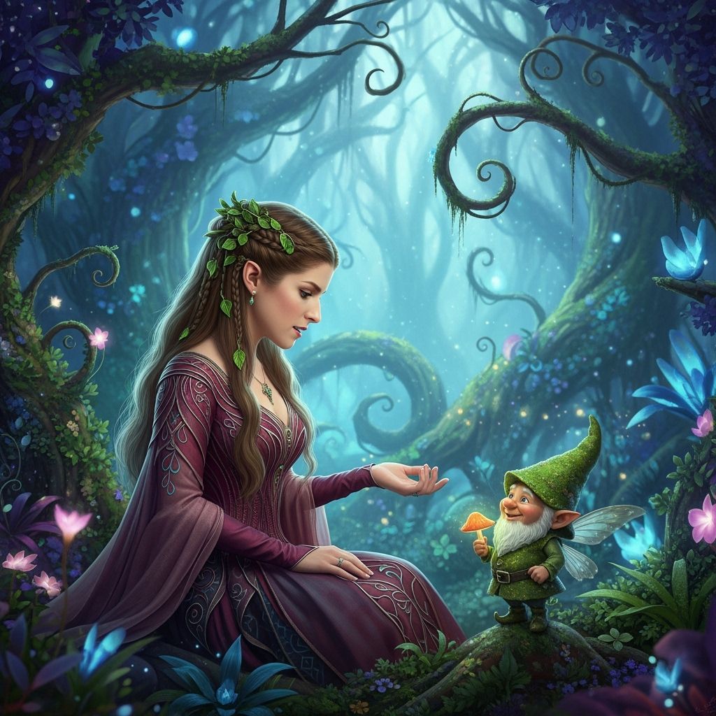 Elven Princess and Gnome in Enchanted Forest Matte Painting