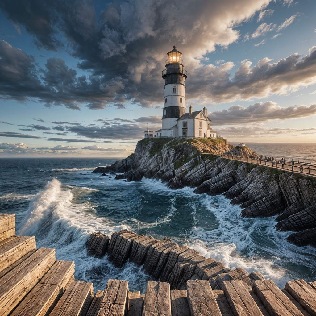 Majestic Lighthouse Standing Sentinel Amidst Turbulent Seasc...