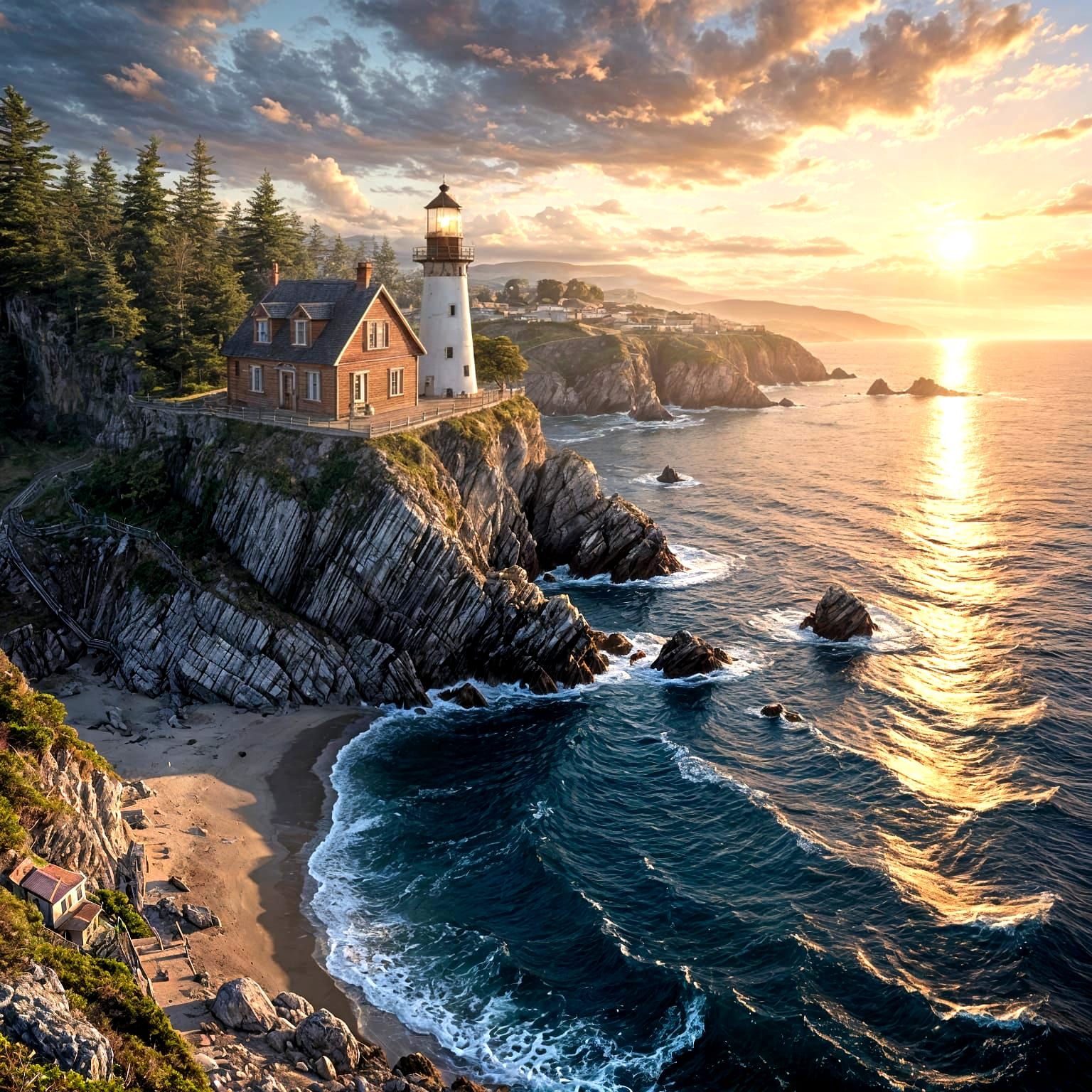Majestic Lighthouse in Rugged Peninsula Landscape