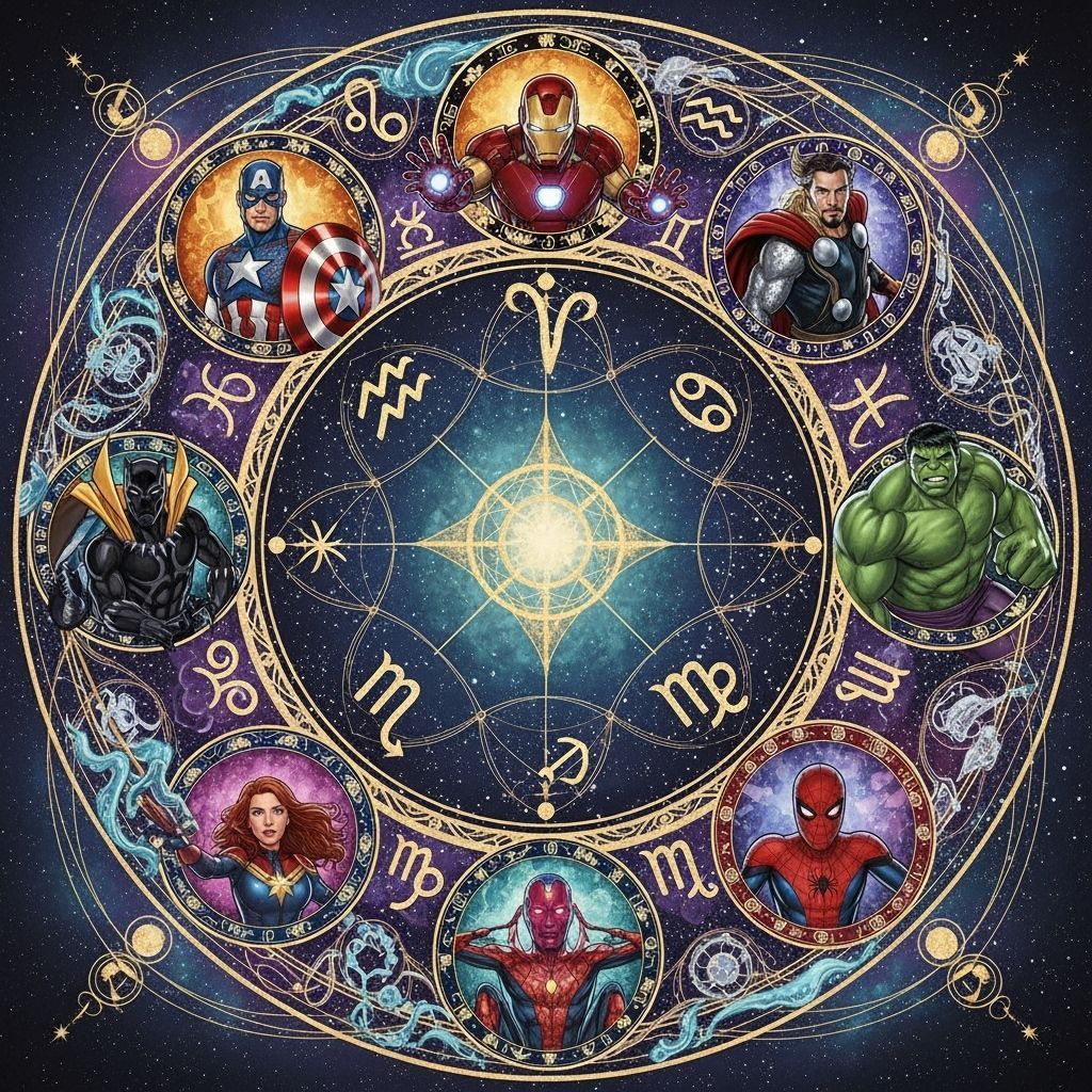 Avengers as Zodiac Signs in Celestial Wheel Art