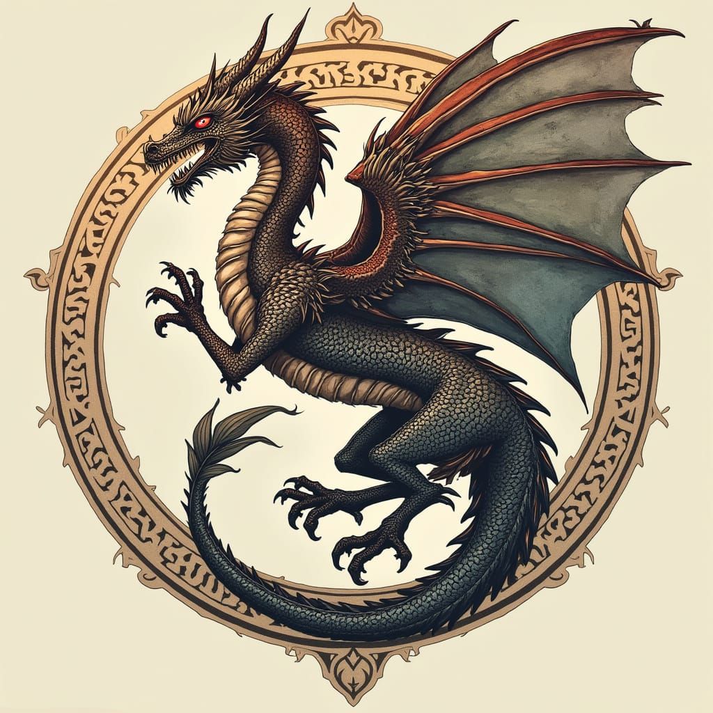 Skyrim Dragon Emblem in Fantasy Art Style