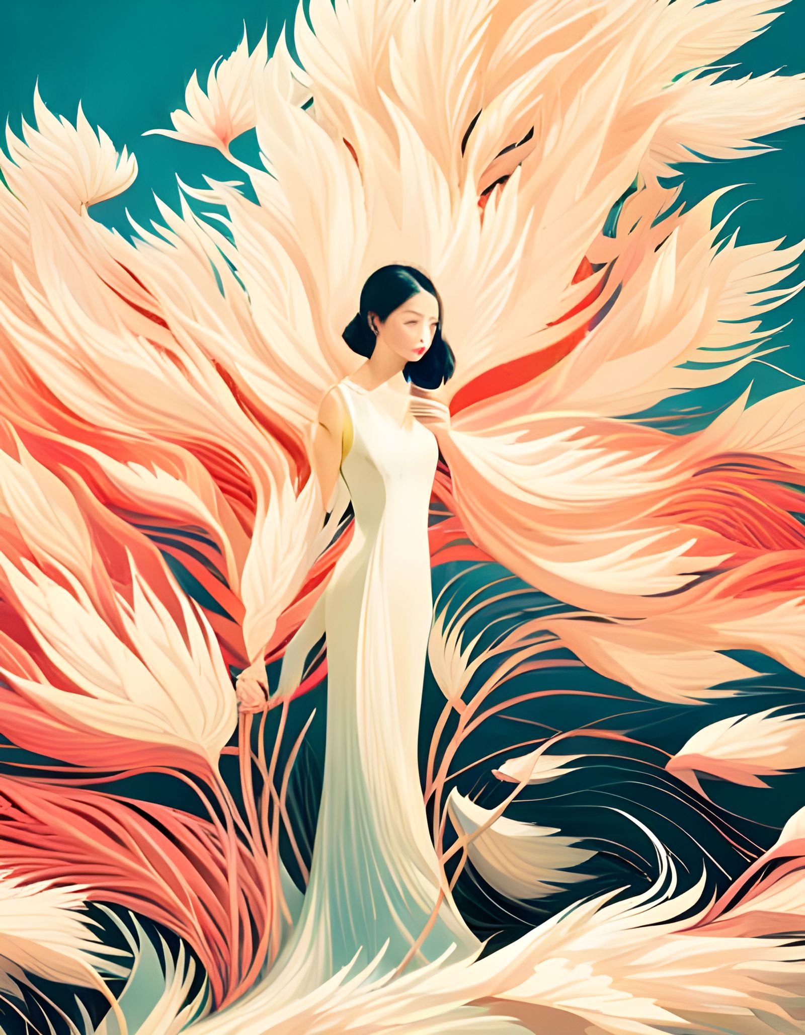 Albino Peacock in Composite Digital Art Style