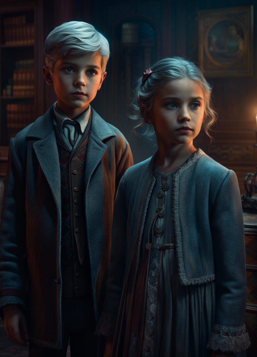 Ghostly Children in an Old Living Room