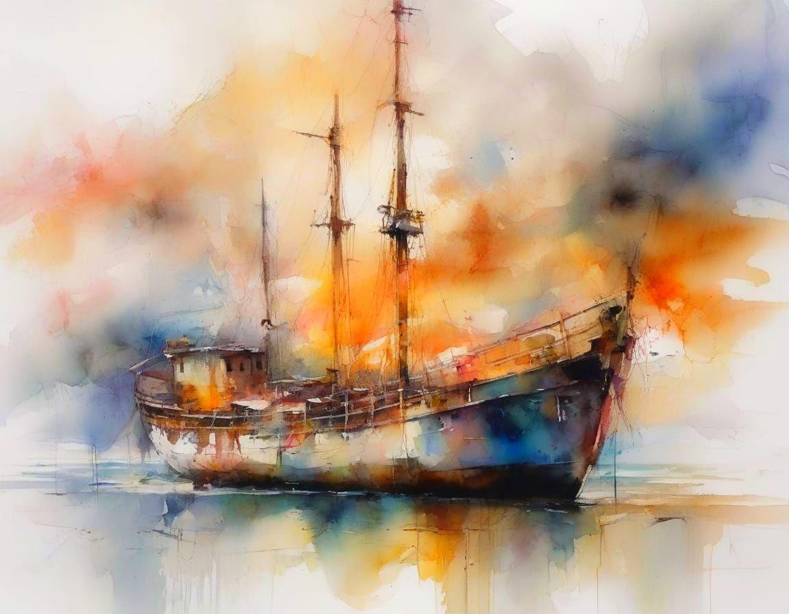 Neo-Impressionist Sunset Over Sailing Boat Harbour