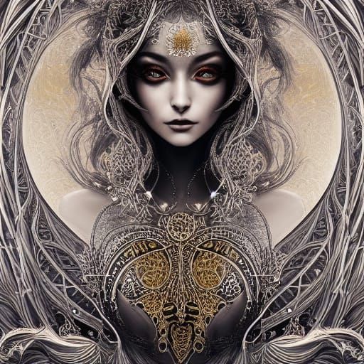 Ominous Moon High Priestess with Silver Filigree