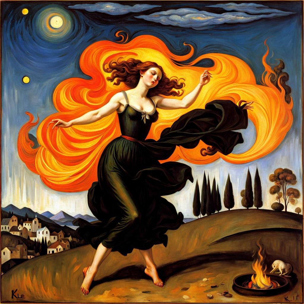 Witch Dances Around Fire: A Classical Art Fusion