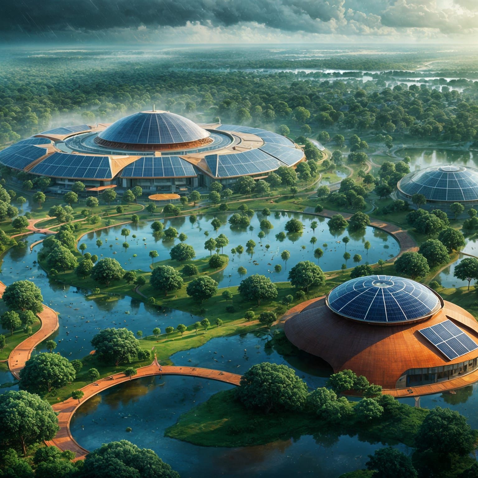 Hyperrealistic Auroville Cityscape in the Rain