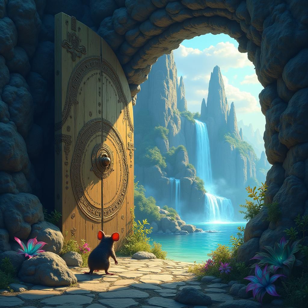 Mystical Door Reveals Ethereal Landscape