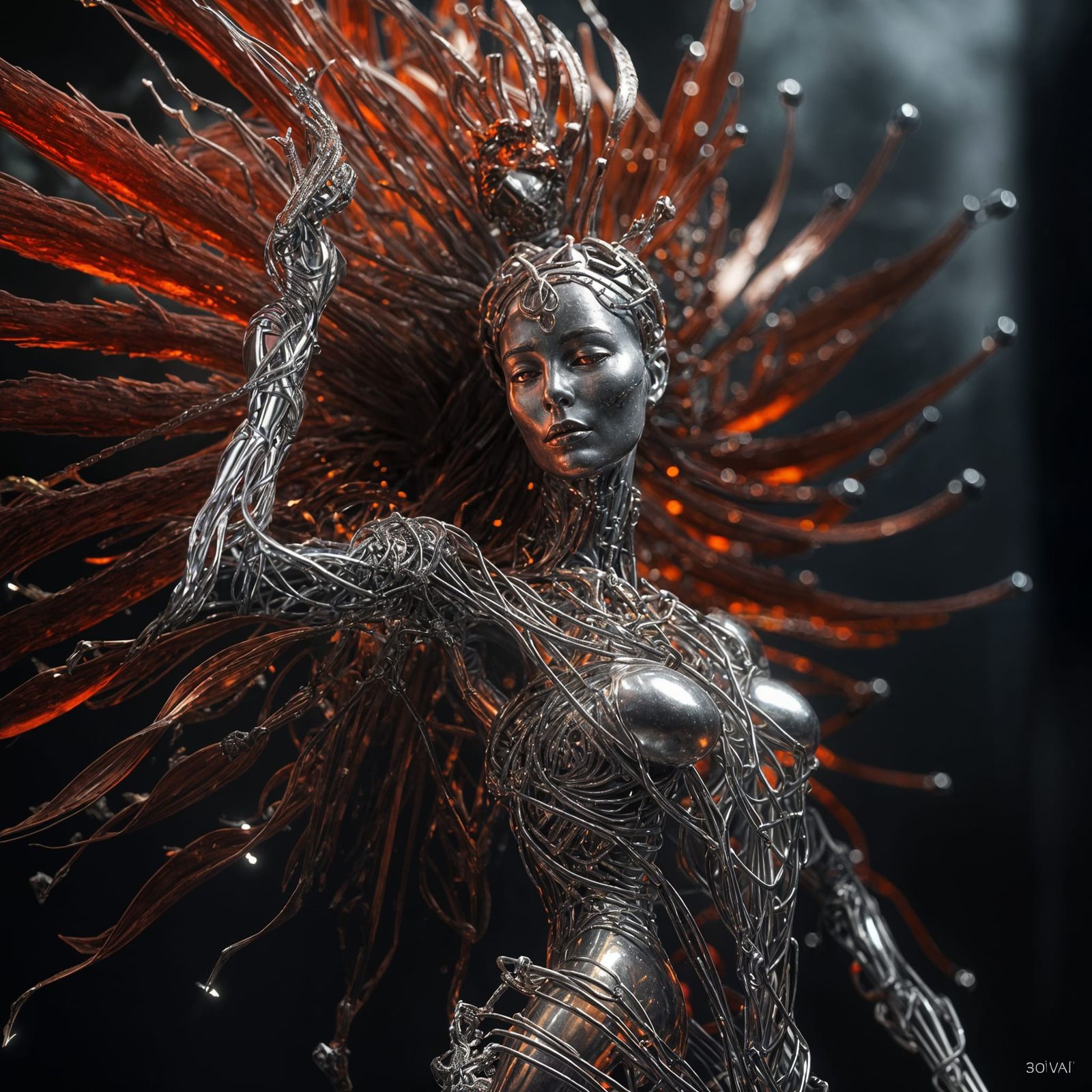 Metallic Dadaist Humanoid in Ice Tornado