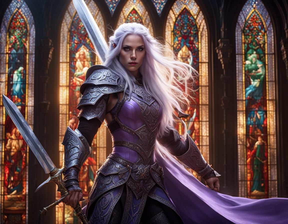 Barbarian Woman with Sword, Dark Fantasy Digital Art