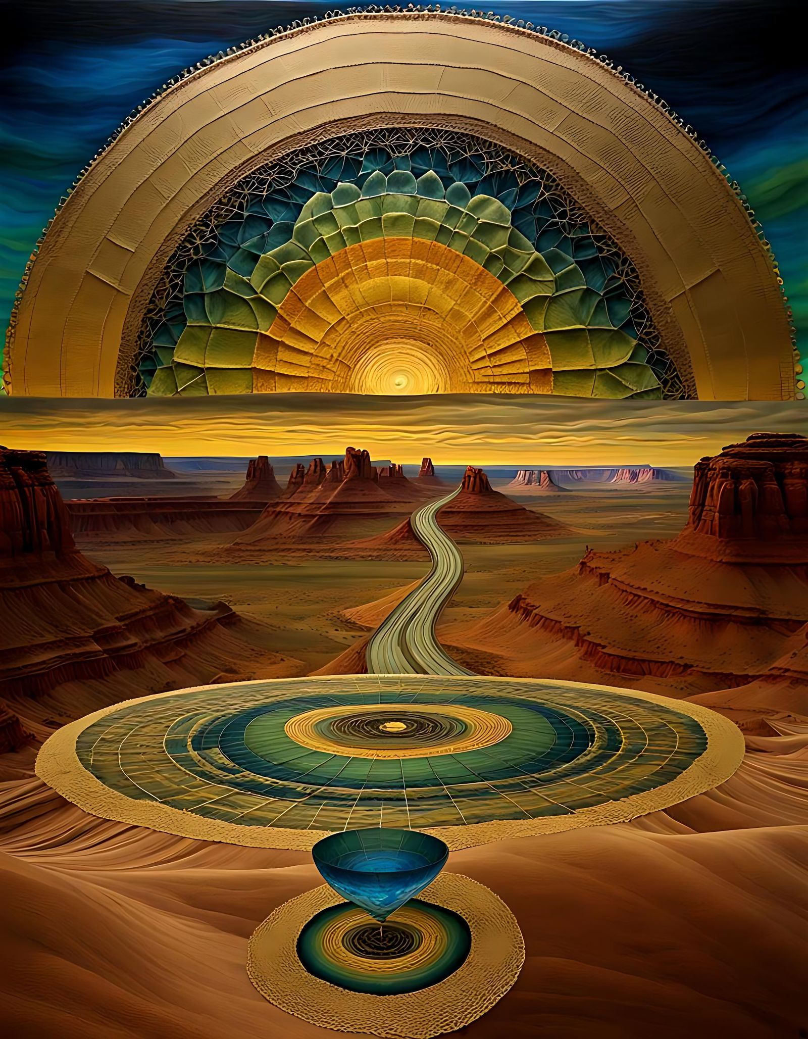 Intricate Spirograph Road in Molten Amber Style