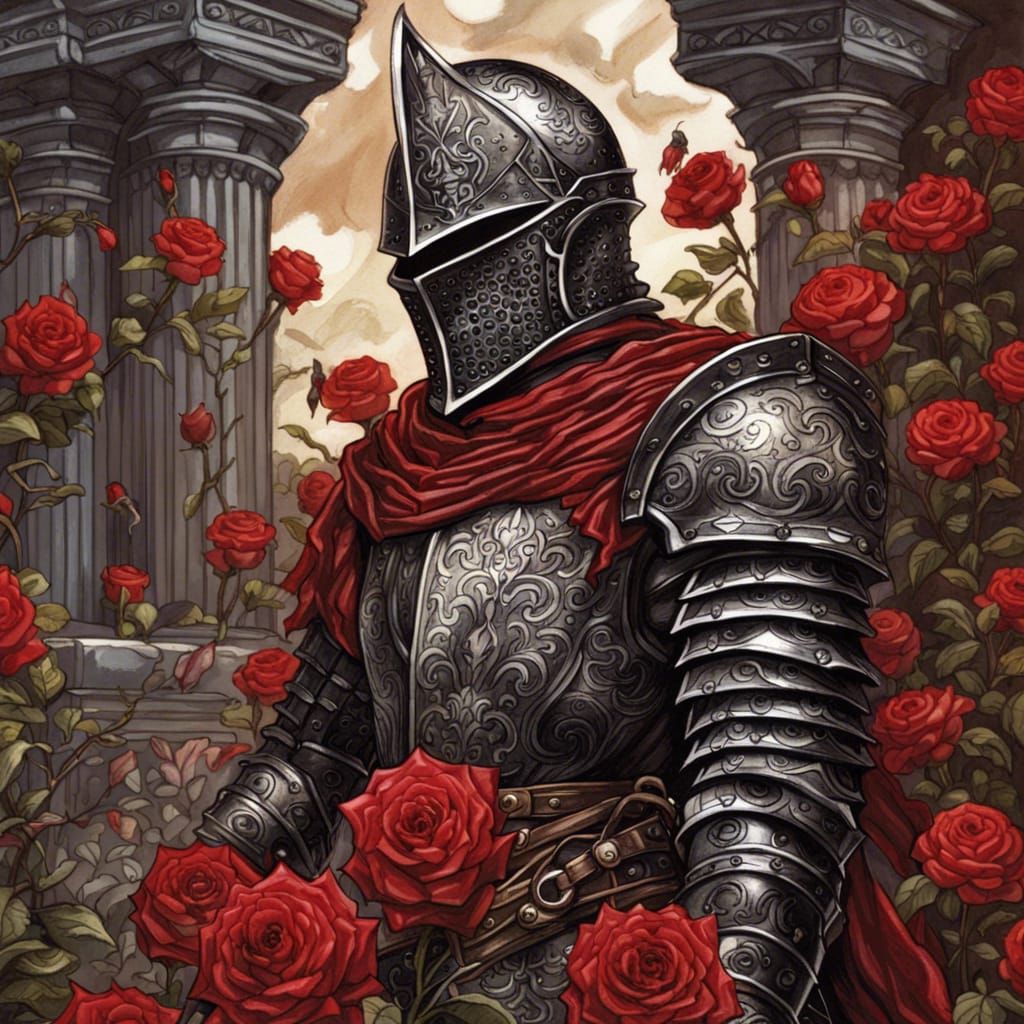 Gothic Knight in Crimson Rose Garden