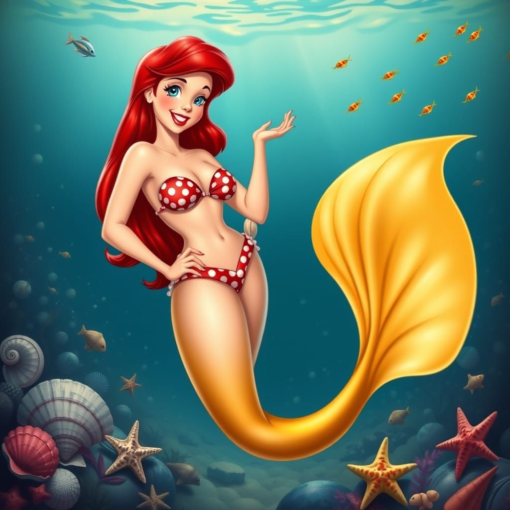 Pin-Up Siren of the Sea in Red Polka Dot Bikini