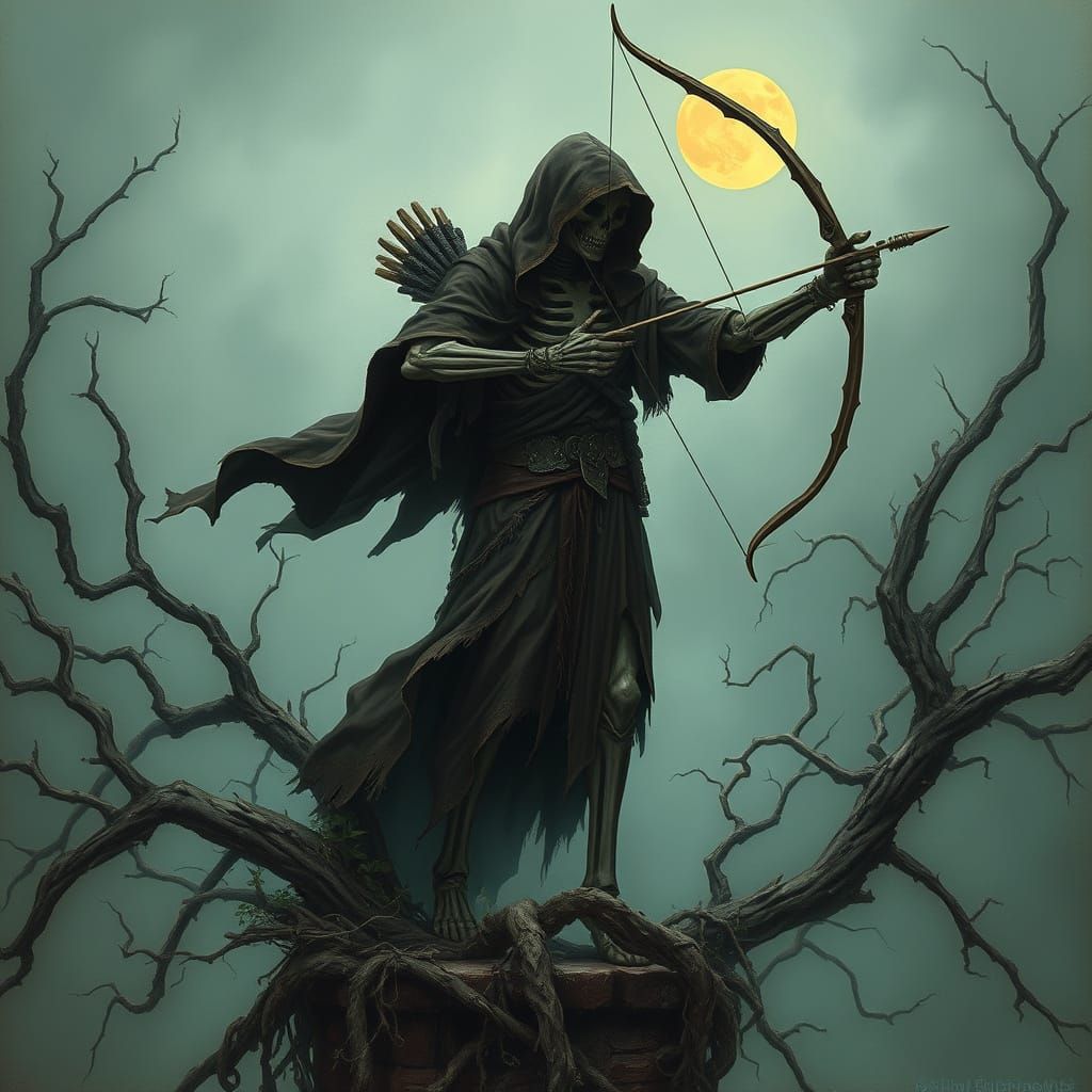 Gothic Skeleton Archer in Ruins, Dark Medieval Fantasy