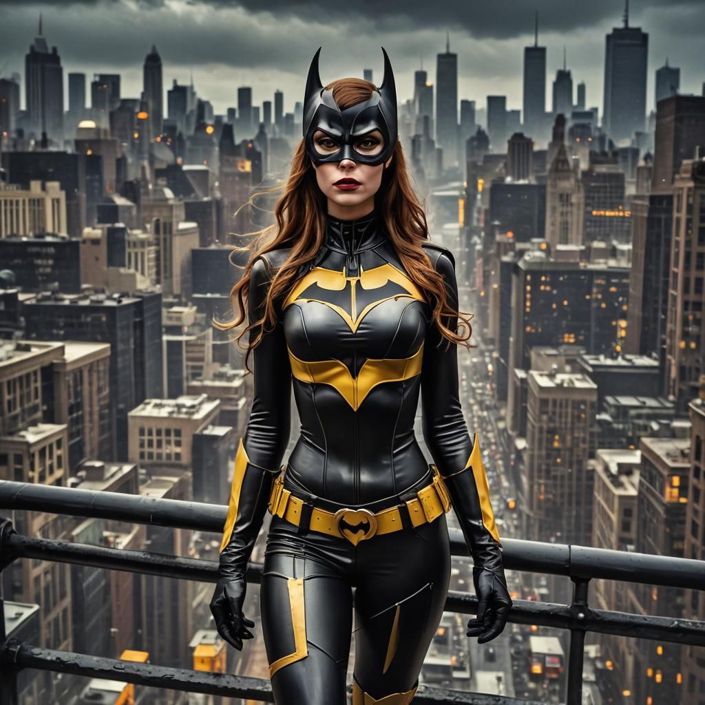 Batgirl in Latex Outfit, Gotham City, Hyperrealistic