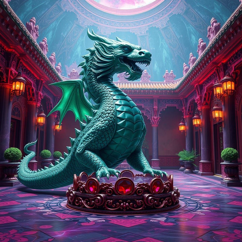 Emerald Dragon Throne in Grand Amethyst and Ruby Courtyard
