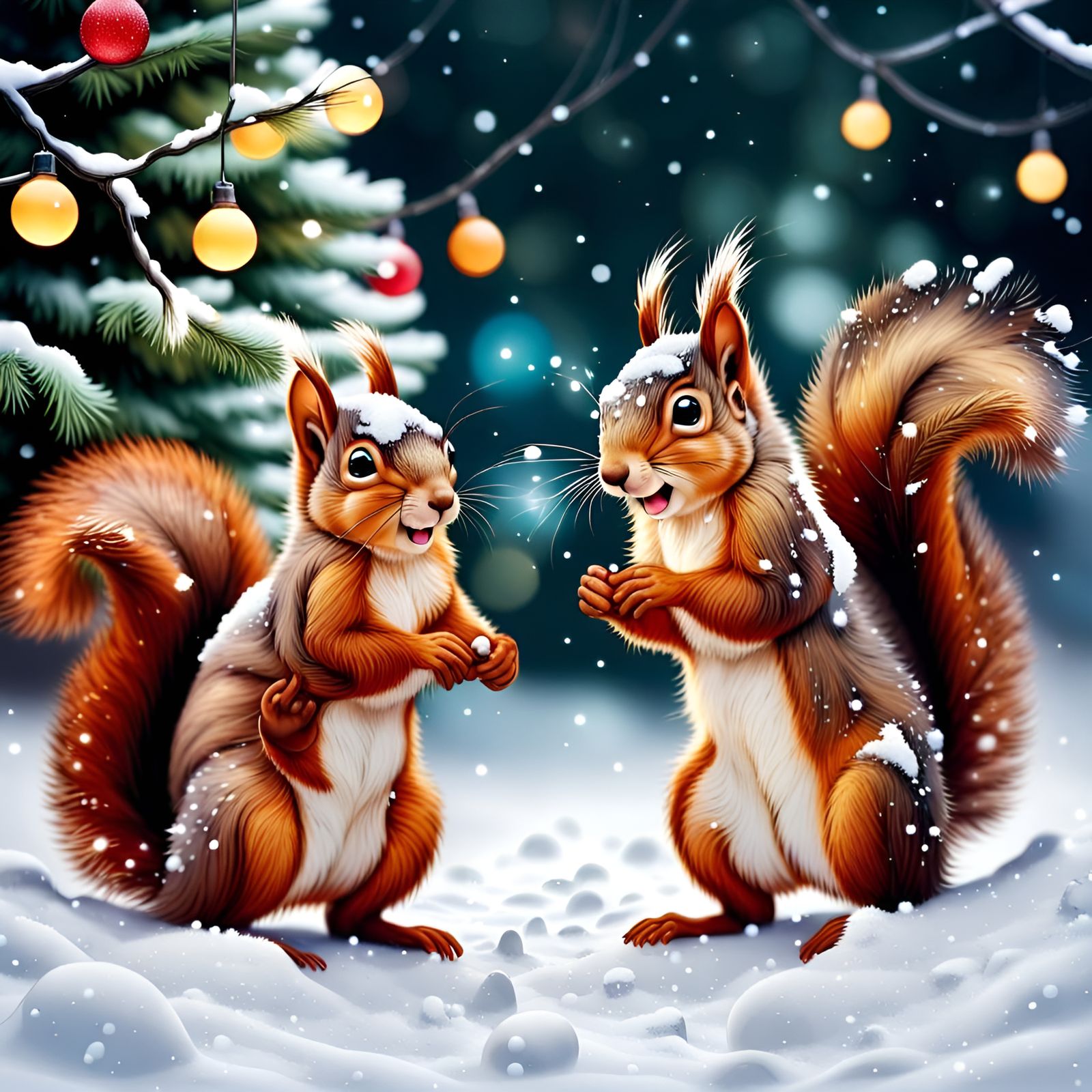Festive Squirrels Celebrate Christmas in Abstract Art
