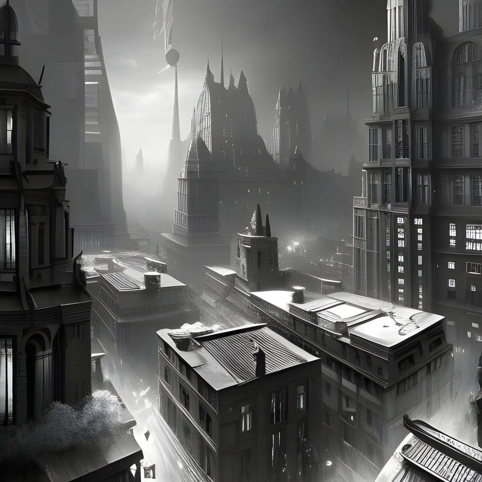 1920s Cityscape in Film Noir Style