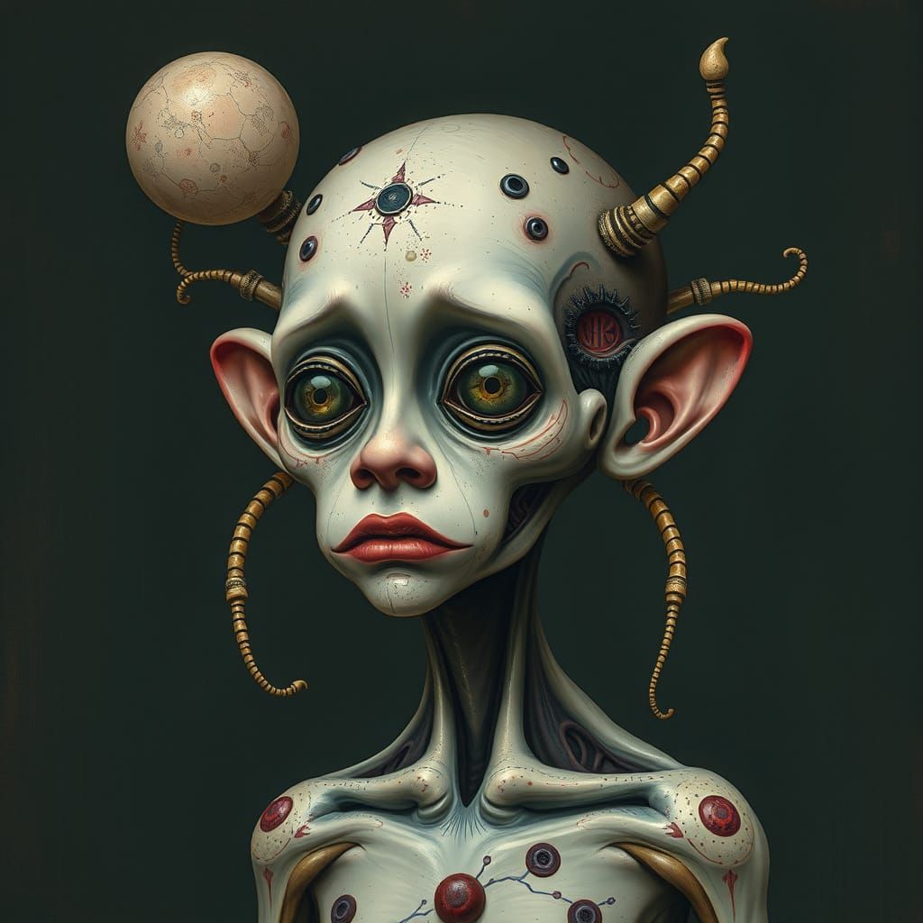 Whimsical Kabuki Portrait with Distorted Anatomy