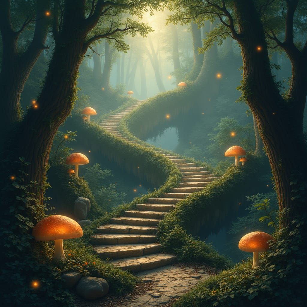 Ethereal Underground Forest Staircase in Fantasy Style