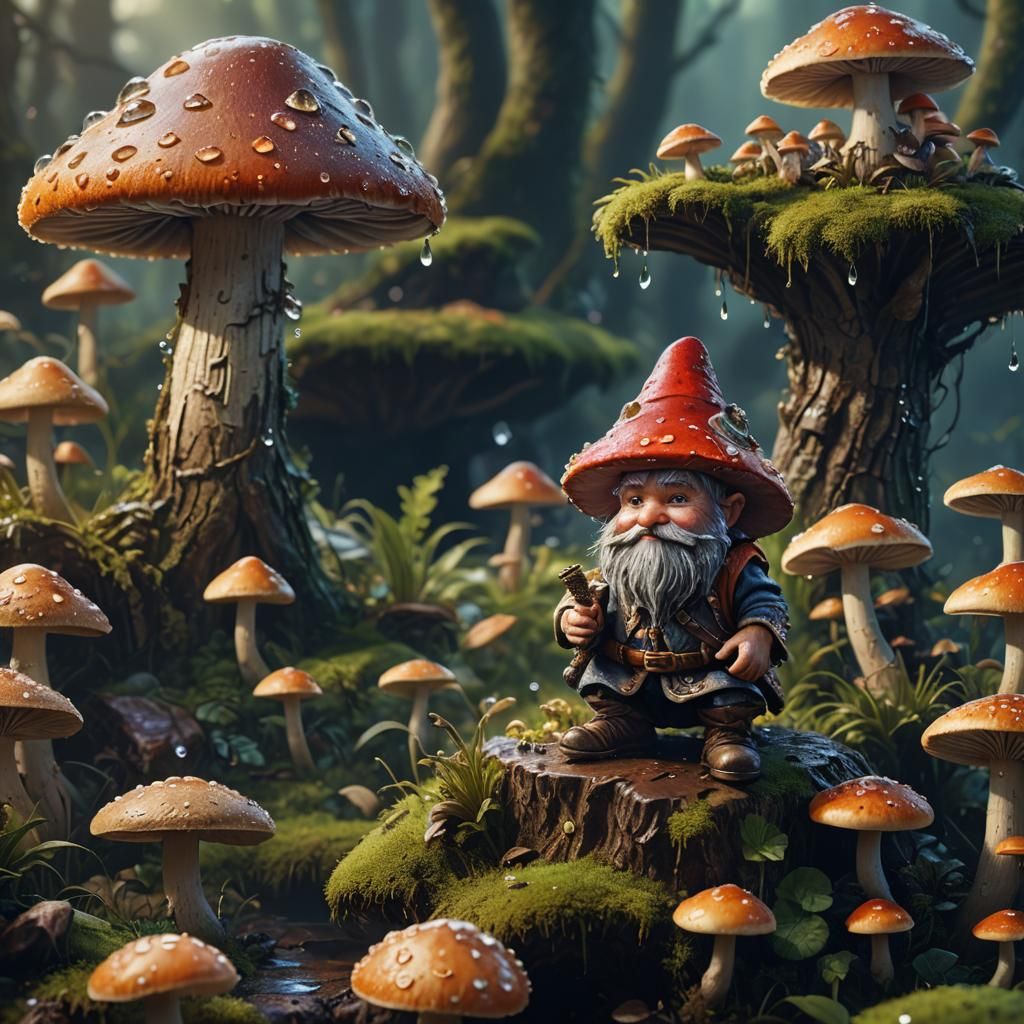 Dwarf on Mushroom: Macro Fantasy Concept Art
