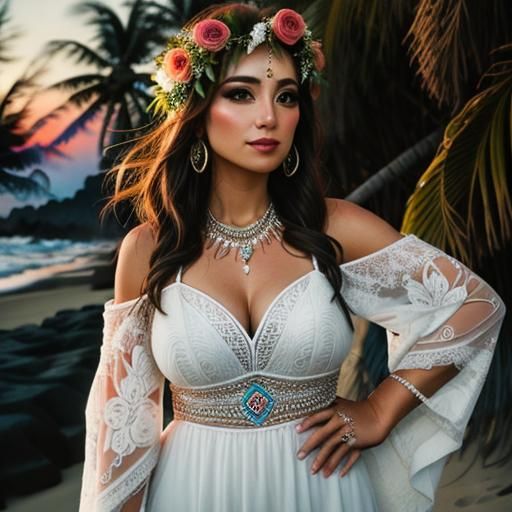 Boho Bride on Sunset Beach in Mexico