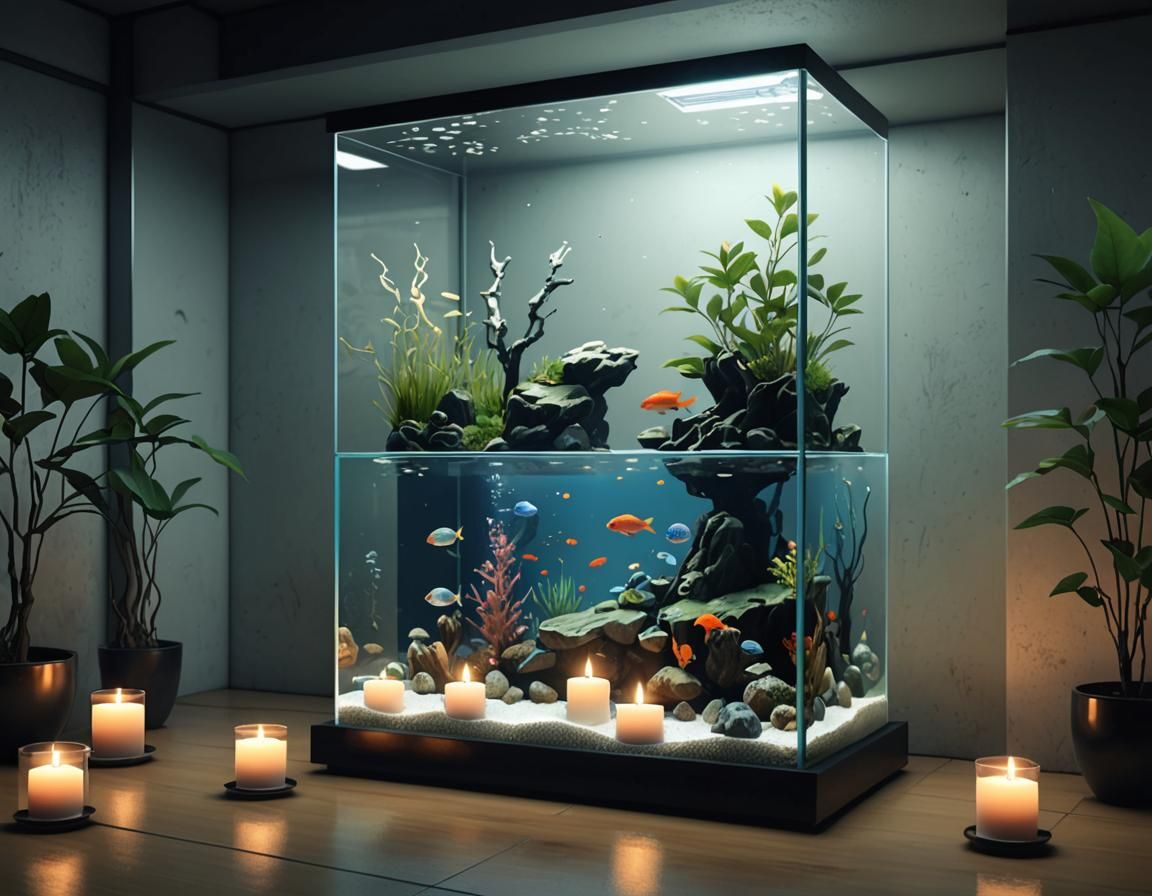 Glass Japanese Aquarium with Ethereal Candlelight