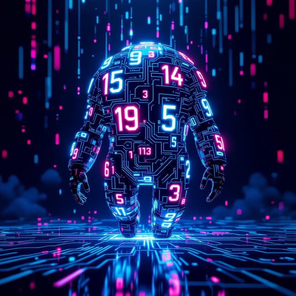 Luminous Digital Entity with Glowing Numbers
