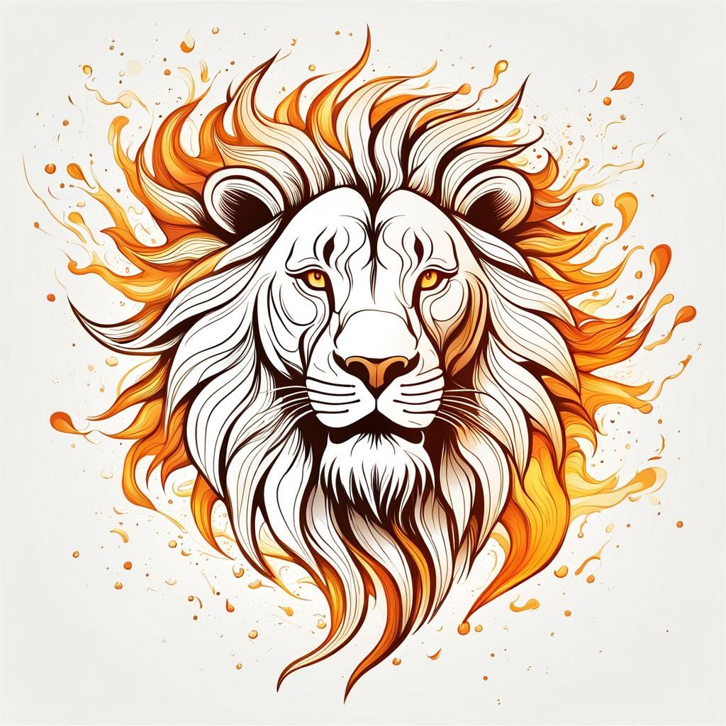 Fiery Lion: Abstract Expressionism in Line Art